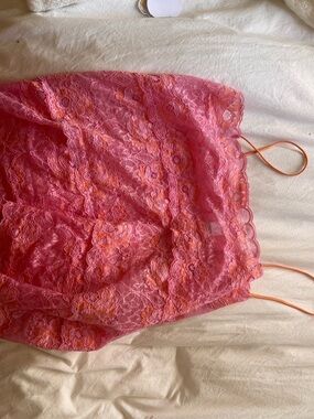 Lace Cami Slip in Pink with Orange Accents
